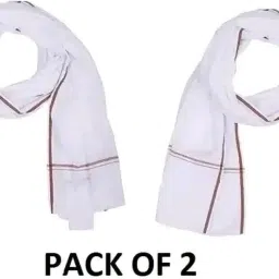 Striped Cotton Blend Men White Scarf-image-42