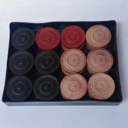 Wooden Carrom Coins with plastic box , 24 Set (11Brown,11 Black &2 Red) Carrom Pawns-image-1