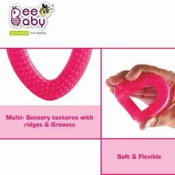 beebaby Strawberry Shape Silicone Teether for Baby with Carry Case, BPA Free, 3M+, Pink Teether image 3