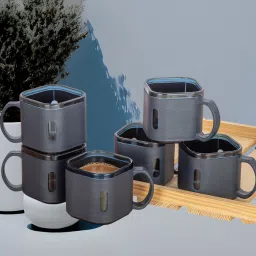 Pack of 6 Plastic Microwave‑Safe Ceramic Tea Cup-image-0