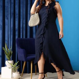 Women Peplum Dark Blue Below Knee Dress-image-20