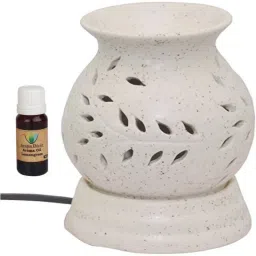 Ceramic Aroma Electric Diffuser Oil Burner Multicolour Leaf Cut Design Matki Shape With Fragrance Oil Diffuser Set-image-12