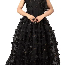 Self Design, Embellished, Embroidered Satin, Net Semi Stitched Flared/A-line Gown-image-79