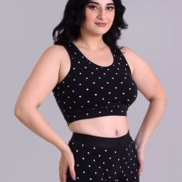 Keepfit Polka Print swimsuit with crop top and full coverage shorts Printed Women Swim-dress Black Swimsuit-image-24