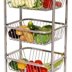 3-Tier Kitchen Storage Trolley with Wheels – Multipurpose Vegetable & Fruit Rack Stainless Steel Kitchen Trolley-image-19