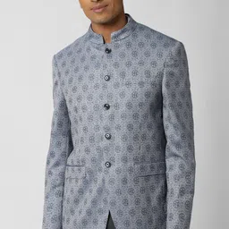 peter england Men Self Design Mandarin Formal Blazer-picture-29