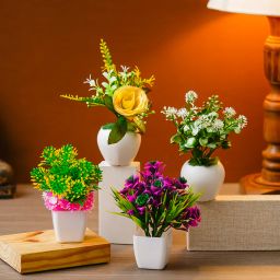 Set Of 4 Decorative Mini Artificial Flowers Plants with Pot for Home & Office Bonsai Wild Artificial Plant with Pot-image-30