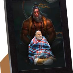 Neem Karoli Baba Photo Neem Karoli baba Photo Frame painting with hanuman 9 inch Neem karoli baba Photo-image-5