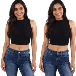 Pack of 2 Casual Sleeveless Solid, Self Design Women Black Top-image-55