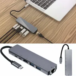 Nsinc CNC Aluminium 6 in 1 Type C Adapter with 4K HDMI Port, Ethernet 1000mbps RJ45 Port, 2 USB 3.0 Ports, USB-C Power Delivery, Compatible for USB C Devices (Titanium Grey) USB Adapter image 4