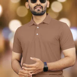 vebnor Men Solid Polo Neck Polyester Brown T-Shirt-picture-13