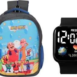 Digital LED Kid Watch & MotuPatlu Printed Backpack (NUR-2nd Class)(BAG01WCH82BK) Waterproof School Bag-image-91