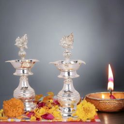 7X3 Made By Pure German For Home Pooja Decor K4239 Silver Plated (Pack of 2) Table Diya Set-image-31