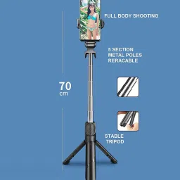 Ample Wings AMW-S3 Selfie Stick with Detachable Wireless Remote, 3 in 1 Function Sturdy Tripod Stand and Mobile Stand Bluetooth Selfie Stick Compatible with All Smart Phones Bluetooth Selfie Stick image 3