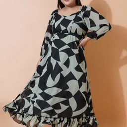 U&F Beyond Geometric Printed Ruffled A-Line Maxi Dress-picture-27