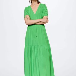 MANGO Green Seersucker A-Line Maxi Dress-image-6