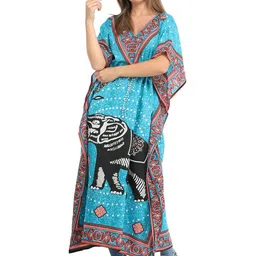 Exotic India Ethnic Motifs Printed Straight Georgette A-Line Maxi Dress-image-5