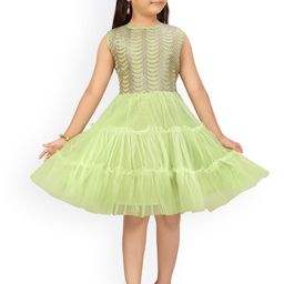 Aarika Sea Green Embellished Netted Fit & Flare Dress-picture-12