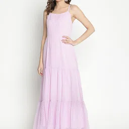 DRAAX Fashions Self Design Shoulder Strap Gathered Maxi Dress-image-27