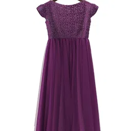 BAESD Girls Round Neck Satin Maxi Opaque Party Dress-image-11