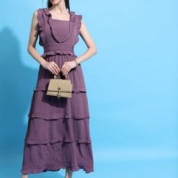 Tokyo Talkies Purple V-Neck Frill Detail Tiered Maxi Dress-image-43