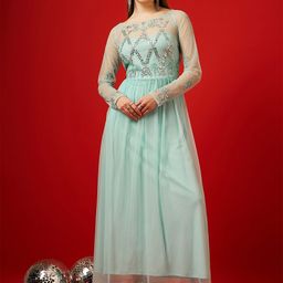 STREET 9 Turquoise Blue Embellished Net Maxi Dress-image-50