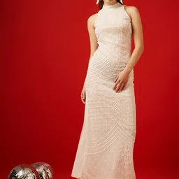 STREET 9 Embellished Sleeves Net Maxi Dress-image-8