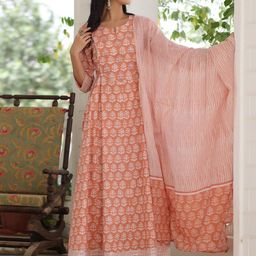 PIROH women pink Floral Ethnic Maxi Dress-image-11