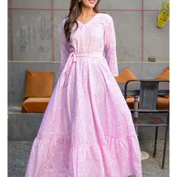 Rangpur Pink & White Floral Flared Maxi Dress-picture-28