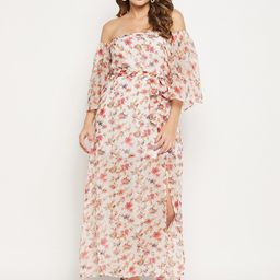 Bitterlime Off Shoulder Floral Printed Georgette Maxi Dress With Belt-image-20