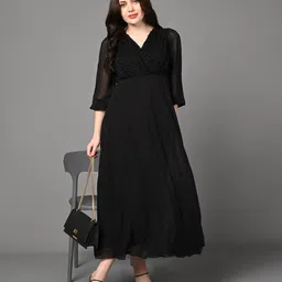 Justin Whyte V Neck Maxi Fit and Flare Dress-image-63