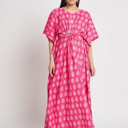 Aujjessa Floral Printed V-Neck Pure Cotton Maternity Feeding Kaftan Maxi Dress-image-12