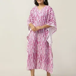Moda Rapido Women V-Neck Tie and Dye Print Kimono Sleeve Chiffon Kaftan Maxi Dress-image-28
