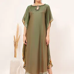 First Resort by Ramola Bachchan Beads Embellished Made to Measure Satin Kaftan Maxi Dress-image-42