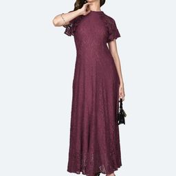 Zink London Floral Self Design Flared Sleeves Lace Inserts Maxi Dress-picture-47