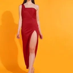 DODO & MOA Red One Shoulder Scuba Sheath Maxi Dress-image-55