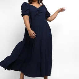 Instafab Plus Puff Sleeve Tiered Fit & Flare Midi Dress-34