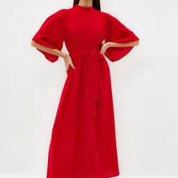 Trendyol Mock Neck Three-Quarter Flared Sleeve Maxi Dress-image-23