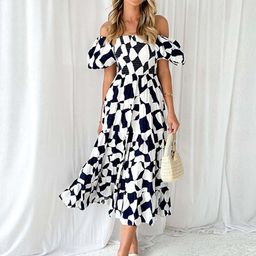 StyleCast Printed Off-Shoulder Puff Sleeve A-line Dress-image-51