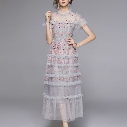 JC Collection Floral Embroidered Flutter Sleeves Maxi Dress-image-79