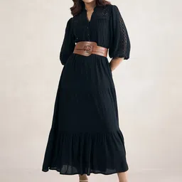 femmella Femella Black Schiffli Tiered Maxi Dress-picture-12