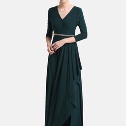 Kazo Women Green v-Neck Maxi Dress-image-27