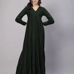 aayu V-Neck Cuffed Sleeves Tiered Flared Maxi Dress-picture-10