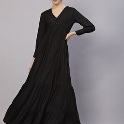 aayu V-Neck Cuffed Sleeves Tiered Flared Maxi Dress-picture-7