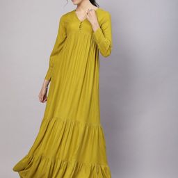 aayu V-Neck Cuffed Sleeves Tiered Flared Maxi Dress-picture-11