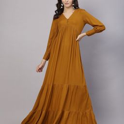 aayu V-Neck Cuffed Sleeves Tiered Flared Maxi Dress-picture-13
