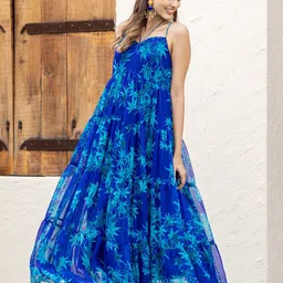 Ambraee Floral Printed Tiered Fit & Flare Maxi Dress-picture-16