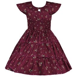 Wish Karo Girls Floral Printed Cap Sleeves Smocked Tiered Satin Fit and Flare Dress-image-88
