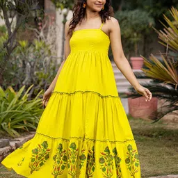 Ambraee Floral Printed Tiered Fit & Flare Maxi Dress-image-21