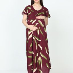9shines Label Abstract Printed Flared Sleeves Maternity Maxi Dress-image-58